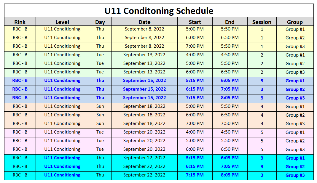 2022 2023 INFO Conditioning U11 Dartmouth Minor Hockey Association